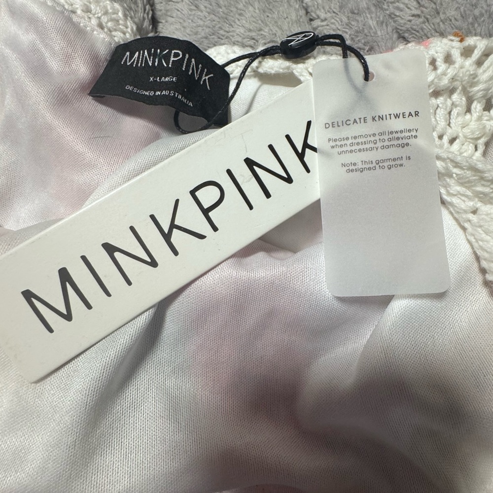 Minkpink Multicolor Striped Crochet Dress mini style Lito lined size XL NWT $159 - Picture 6 of 9